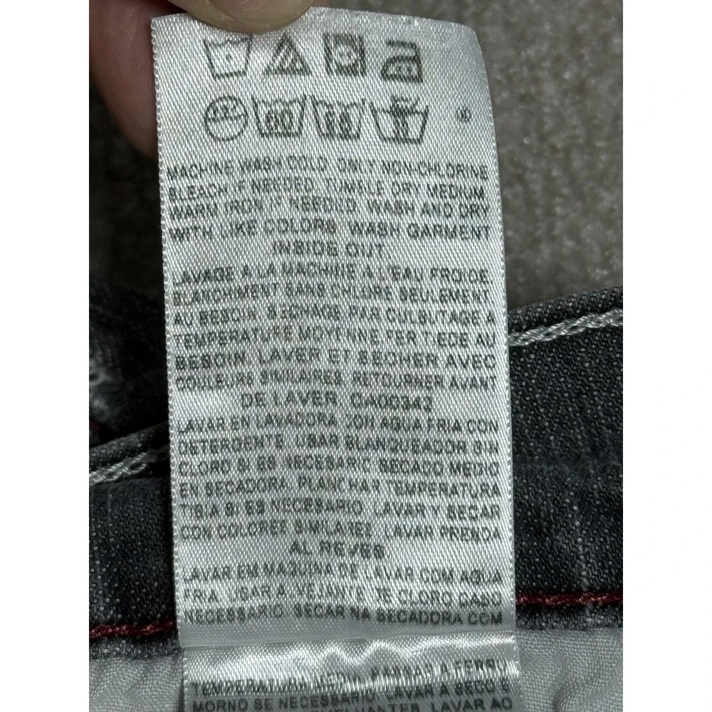 Levis 514 Jeans Mens 36x30 Gray Slim‎ Straight Distressed Denim Red Stitching